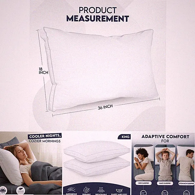 2 Pack King Size White Soft Fluffy Cooling Pillow Down Alternative Back Stomach