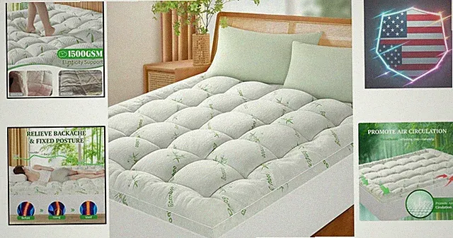 3 Inch Mattress Topper Queen Size - 1500GSM 3D+7D Down Alternative Fill Pillo...