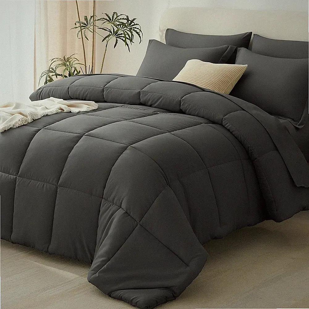 7Pc Full Queen King Comforter Sheet Set Down Alternative Box Stitch Bedding Sets
