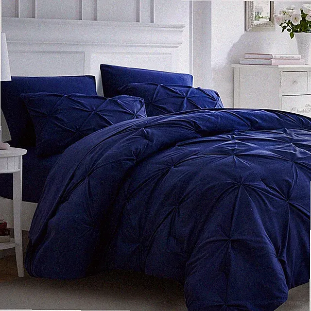 7pc Full Size Bed Comforter Set with Sheets, Dark Blue Pinch