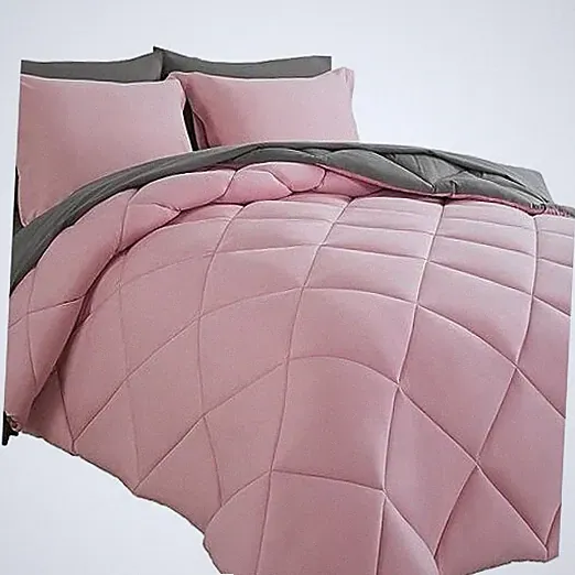 Bed in a Bag Comforter Sets 7pcs All Season Solid Down Full Pink/Grey