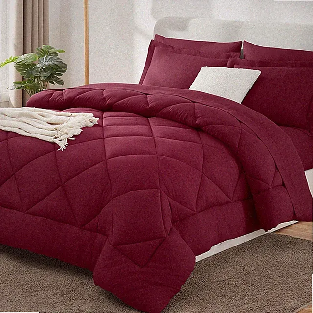 Comforter Set 7 Piece Full Size Burgundy Down Alternative Bed in Bag CozyLux