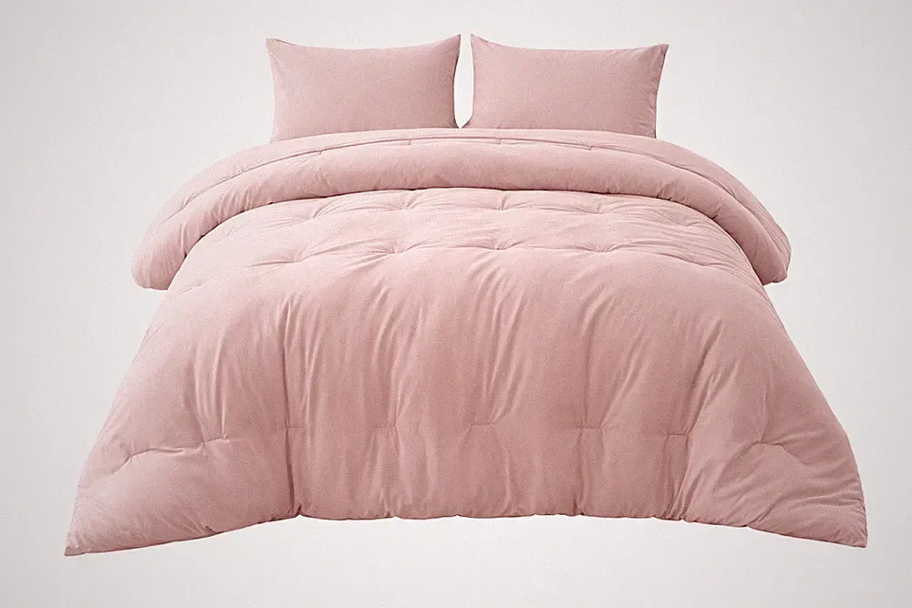 Cozylux Comforter Set Full Size Down Alternative With 2 Pillow Cases Dusty Pink