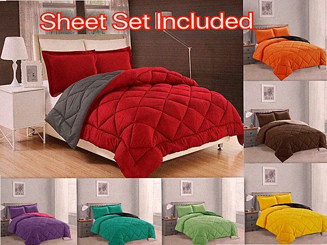 Down Alternative Comforter Set 7-PC Reversible ALL Season Bed In a Bag W/ Sheets
