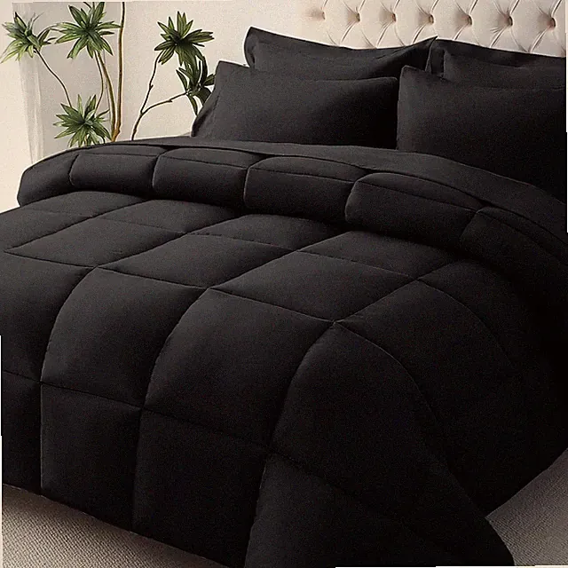 Full Size Bed In A Bag Comforter Set 7 Piece Black Down Alternative Sheets