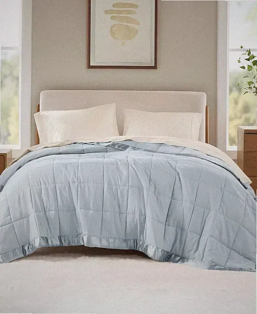 Madison Park Windom Lightweight Down Alternative Satin Trim Blanket, King - Blue