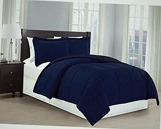 Mk Collection 3pc Full/Queen Down Alternative Comforter Set Solid Navy Blue New