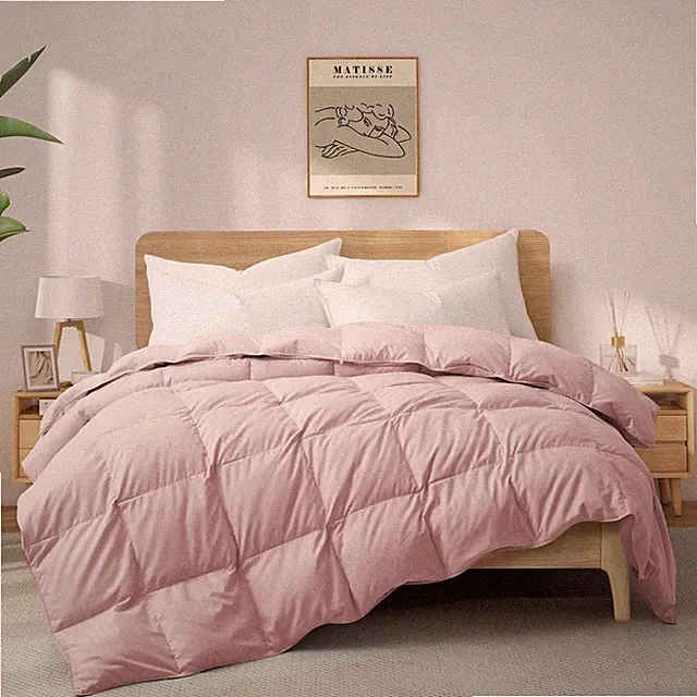 Oversize Down Feather Comforter Lightweight Soft Cozy, King or Queen Bed Blanket