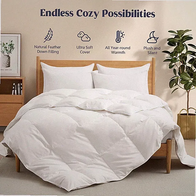 Oversized Comforter White Goose Feather and Down Fiber Fill, King or Full Size
