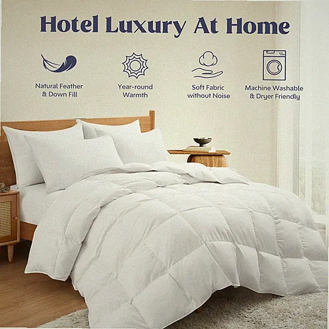 Peace Nest All Season Goose Down Feather Comforter, King or Queen Comforter