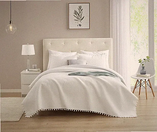 Pom Pom Ball Fringe Quilt Sets3 Pcs Lightweight Down Alternative Quilt Sets
