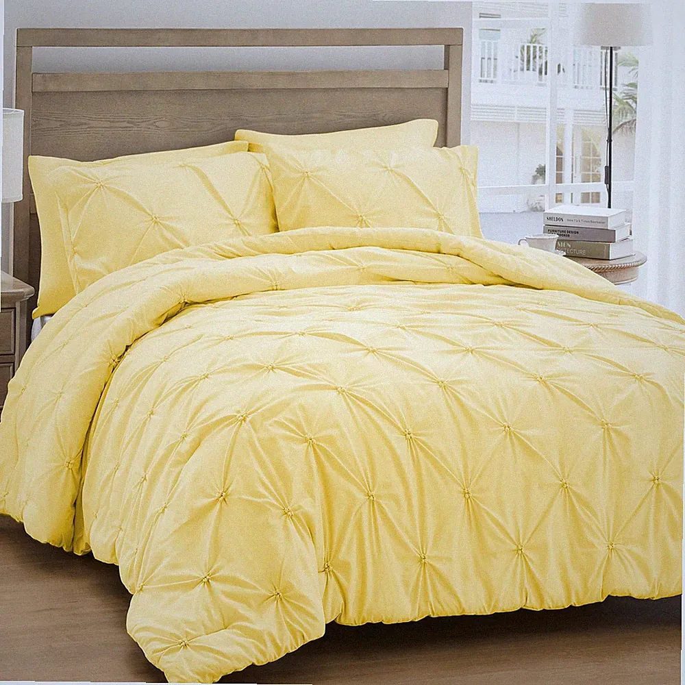 Queen Comforter Set Yellow - Soft Pintuck Down Alternative Bedding Set for Al...