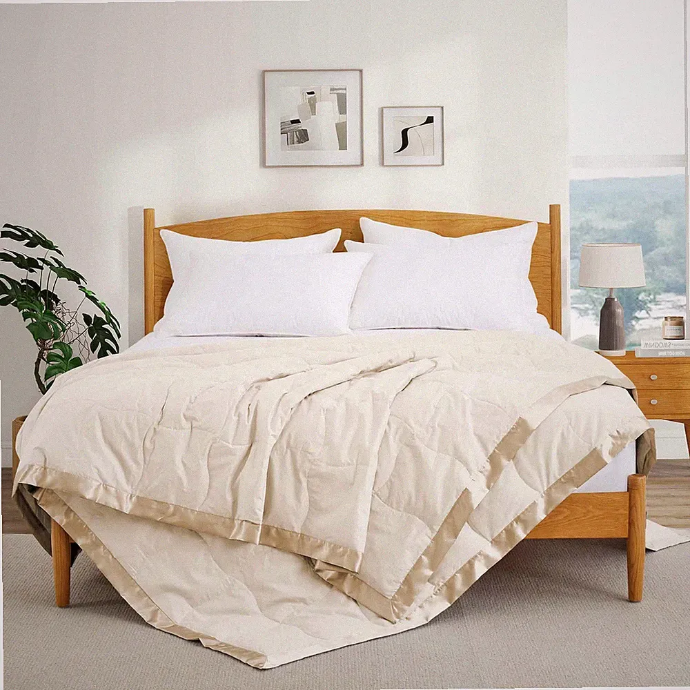 Satin Edge Oversized Goose Down Blend Blanket, King or Queen Bed Blanket